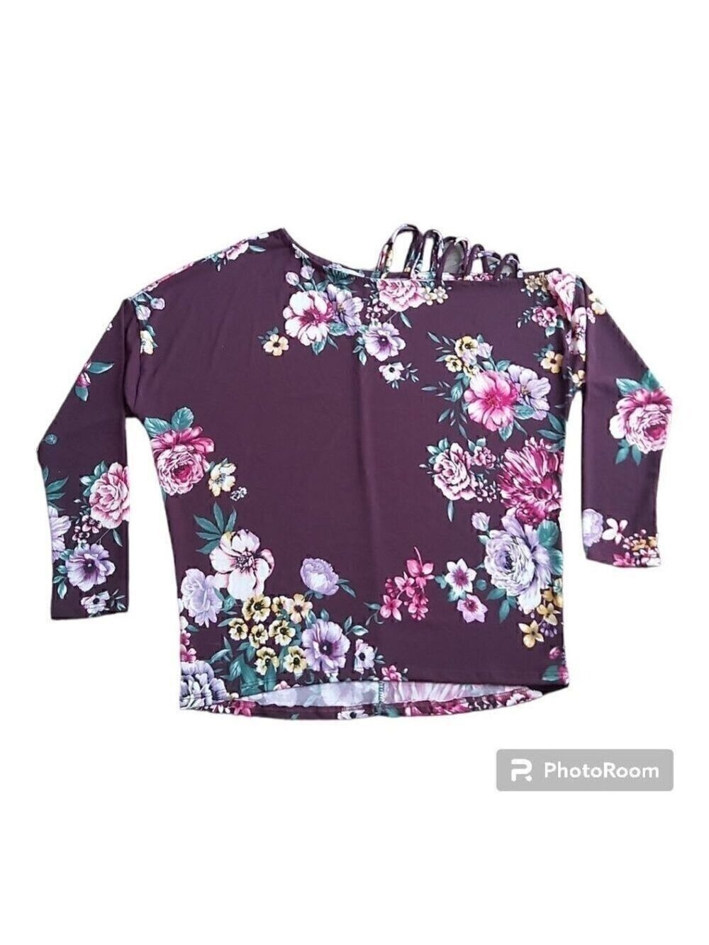 White Birch Floral Print Long Sleeve Boat Neck Crisscross Top - Size Small